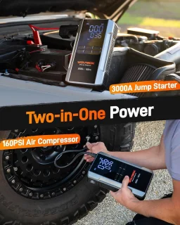 Wolfbox Jumpstarter 3000A 16000mAh met Compressor en Startkabels