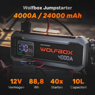 Wolfbox Jumpstarter 4000A 24000mAh met Adapter en Snellader