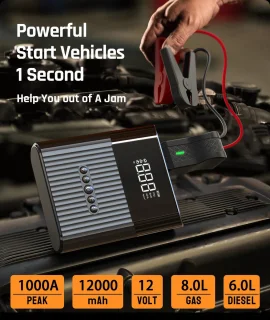 Xcruiser Licheers 12V Portable Jump Starter & Air Compressor 8800mAh
