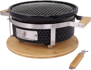 Hibachi Tafel Grill – Ronde Shichirin Tafel BBQ – Japanse Yakitori Grill – Keramisch – Geschikt voor Houtskool – Voor 1 tot 8 personen – ø 30 cm - Zwart