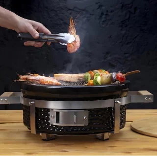 Hibachi Tafel Grill – Ronde Shichirin Tafel BBQ – Japanse Yakitori Grill – Keramisch – Geschikt voor Houtskool – Voor 1 tot 8 personen – ø 30 cm - Zwart