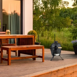 Kamado barbecue - Ø 26 cm - keramisch - met thermometer - deksel - zwart