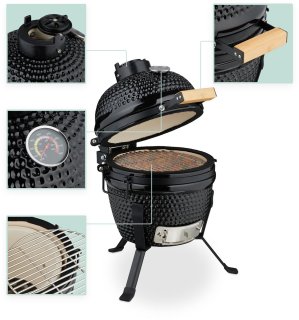 Wat vinden we goed aan de Kamado barbecue - Ø 26 cm - keramisch - met thermometer - deksel - zwart