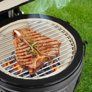 Kamado barbecue - Ø 26 cm - keramisch - met thermometer - deksel - zwart