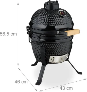 Kamado barbecue - Ø 26 cm - keramisch - met thermometer - deksel - zwart