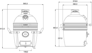 Yakiniku - BBQ Kamado 13 Inch Compact met Draagbaar Onderstel - Keramiek - Zwart
