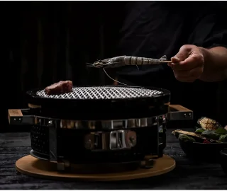 Hibachi Tafel Grill – Ronde Shichirin Tafel BBQ – Japanse Yakitori Grill – Keramisch – Geschikt voor Houtskool – Voor 1 tot 8 personen – ø 30 cm - Donkergroen