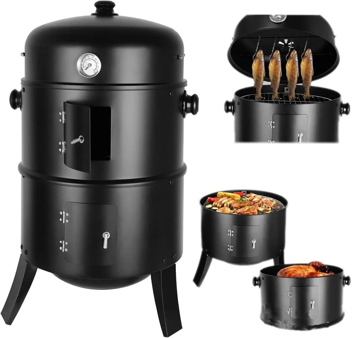 3-in-1 Houtskoolbarbecue Ø41cm Zwart