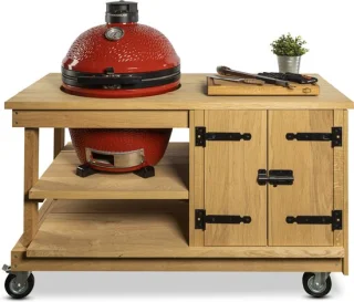 Eiken tafel met kast + Kamado Joe Classic/Big Joe barbecue - Rood