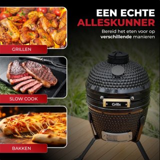 GrillX Kamado BBQ 13 Inch Zwart met Hoes