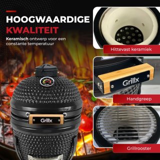 GrillX Kamado BBQ 13 Inch Zwart met Hoes
