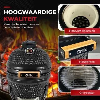 GrillX Kamado BBQ 13 Inch Zwart met Hoes