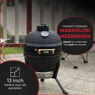 GrillX Kamado BBQ 13 Inch Zwart met Hoes