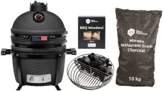 Keij Kamado BBQ Startersset - Legend Compact Black 15 inch - met Houtskool, Aanmaakwokkels & Kolenmand