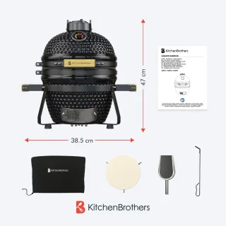 KitchenBrothers Kamado 13 Inch Houtskool BBQ Deluxe Set Zwart