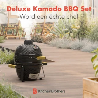 KitchenBrothers Kamado 13 Inch Houtskool BBQ Deluxe Set Zwart