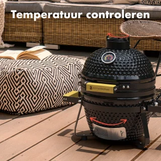 KitchenBrothers Kamado 13 Inch Houtskool BBQ Deluxe Set Zwart