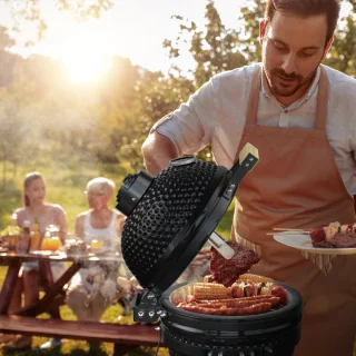 KitchenBrothers Kamado 13 Inch Houtskool BBQ Deluxe Set Zwart