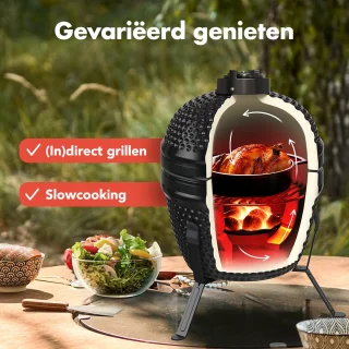 KitchenBrothers Kamado 27 cm Houtskool BBQ Zwart