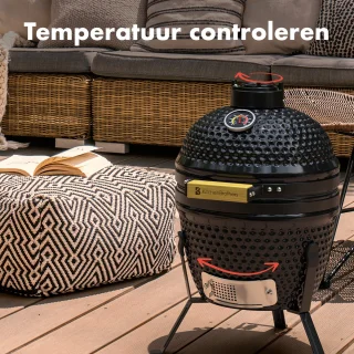 KitchenBrothers Kamado 27 cm Houtskool BBQ Zwart