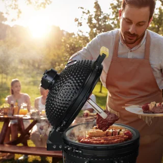 KitchenBrothers Kamado BBQ 16 Inch Deluxe Zwart