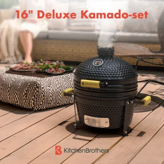 KitchenBrothers Kamado BBQ 16 Inch Deluxe Zwart