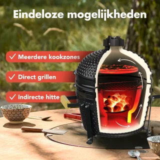 KitchenBrothers Kamado BBQ 16 Inch Deluxe Zwart
