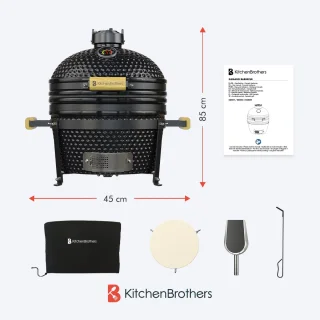 KitchenBrothers Kamado BBQ 16 Inch Deluxe Zwart