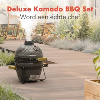 Wat vinden we goed aan de KitchenBrothers Kamado BBQ 27 cm Deluxe Set - Grijs