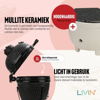 LIVIN' Kamado 13 Inch Zwart Keramische Houtskoolbarbecue met Onderstel