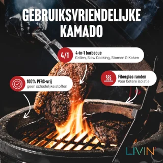LIVIN' Kamado 13 Inch Zwart Keramische Houtskoolbarbecue met Onderstel
