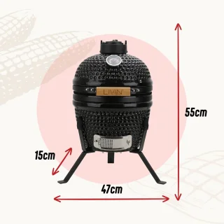 LIVIN' Kamado 13 Inch Zwart Keramische Houtskoolbarbecue met Onderstel