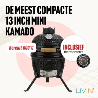 LIVIN' Kamado 13 Inch Zwart Keramische Houtskoolbarbecue met Onderstel