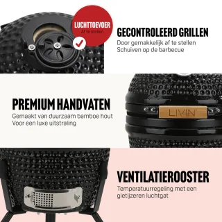 LIVIN' Kamado 13 Inch Zwart Keramische Houtskoolbarbecue met Onderstel