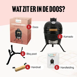 LIVIN' Kamado 13 Inch Zwart Keramische Houtskoolbarbecue met Onderstel