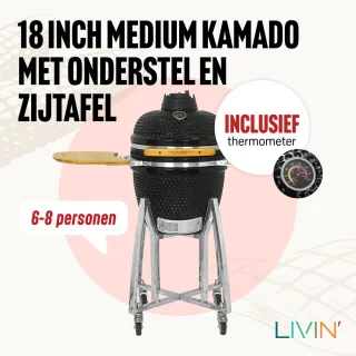 LIVIN' Kamado 18 Inch Zwart Keramisch BBQ Met Onderstel
