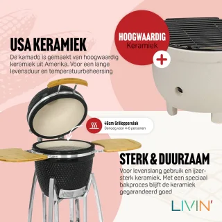 LIVIN' Kamado 18 Inch Zwart Keramisch BBQ Met Onderstel