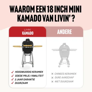 LIVIN' Kamado 18 Inch Zwart Keramisch BBQ Met Onderstel
