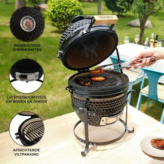 Mini Kamado Keramische Houtskoolbarbecue 33 cm – Zwart