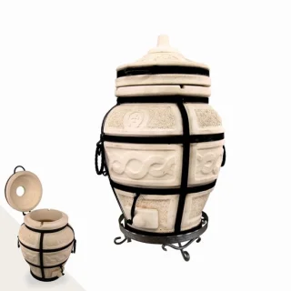 Tandoor Esaul (klapdeksel) – 82 cm houtgestookte keramische buitenoven met 8 XL-spiesen en accessoires