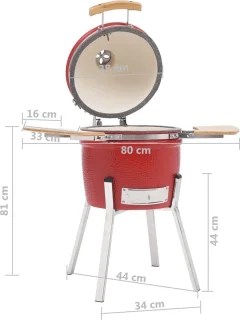 vidaXL Kamado 81 cm keramische houtskoolbarbecue rood