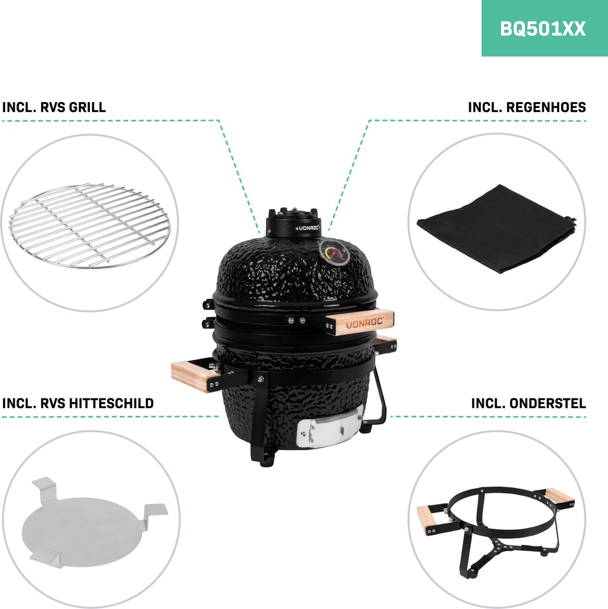 VONROC Kamado 13" Houtskoolbarbecue Keramisch