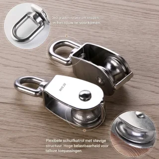 304 Stainless Steel Pulley - M25 Lifting Pulley - 400kg Load Capacity Hoge Sterkte - 2 Stuks - Voor Tuin Zilver
