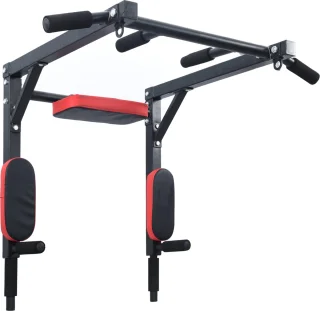 VidaXL - Pull - Up - Bar - Dip - Station - Zwart - en - Rood - 89 - x - 59 - x - 70 - cm