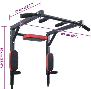 VidaXL - Pull - Up - Bar - Dip - Station - Zwart - en - Rood - 89 - x - 59 - x - 70 - cm