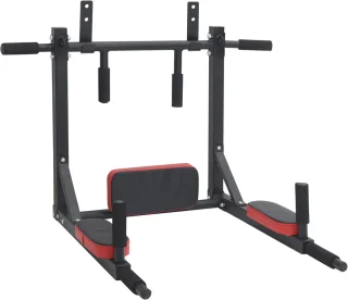 VidaXL - Pull - Up - Bar - Dip - Station - Zwart - en - Rood - 89 - x - 59 - x - 70 - cm