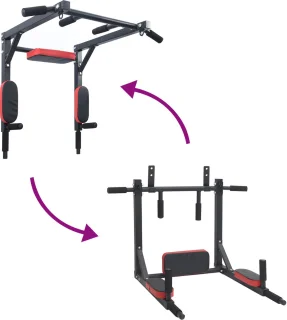 VidaXL - Pull - Up - Bar - Dip - Station - Zwart - en - Rood - 89 - x - 59 - x - 70 - cm