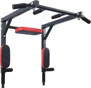 VidaXL - Pull - Up - Bar - Dip - Station - Zwart - en - Rood - 89 - x - 59 - x - 70 - cm