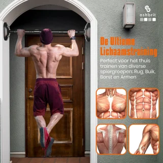 ASHBRIT® Pull Up Bar - Optrekstang Fitness - Chin Up Bar - 200 KG draagkracht - Eenvoudige installatie - Zwart - 70 tot 100 cm