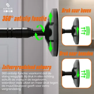 ASHBRIT® Pull Up Bar - Optrekstang Fitness - Chin Up Bar - 200 KG draagkracht - Eenvoudige installatie - Zwart - 70 tot 100 cm